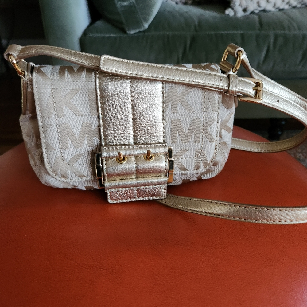 Michael Kors Tan and Gold Small Crossbody Purse